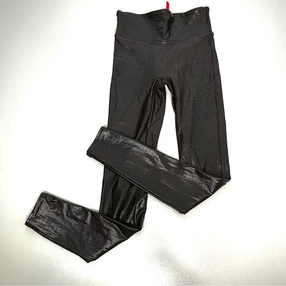 Spanx Faux Leather Croc Embossed Brown High Rise Leggings S - Picture 1 of 16
